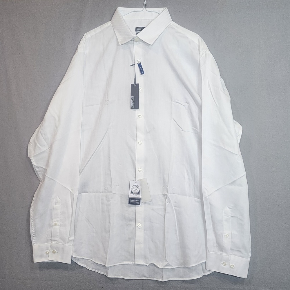 Kenneth Cole Reaction Dress Shirt White Tonal Stripe Slim Fit‎ Mens 18 36-37 NEW - Picture 2 of 9